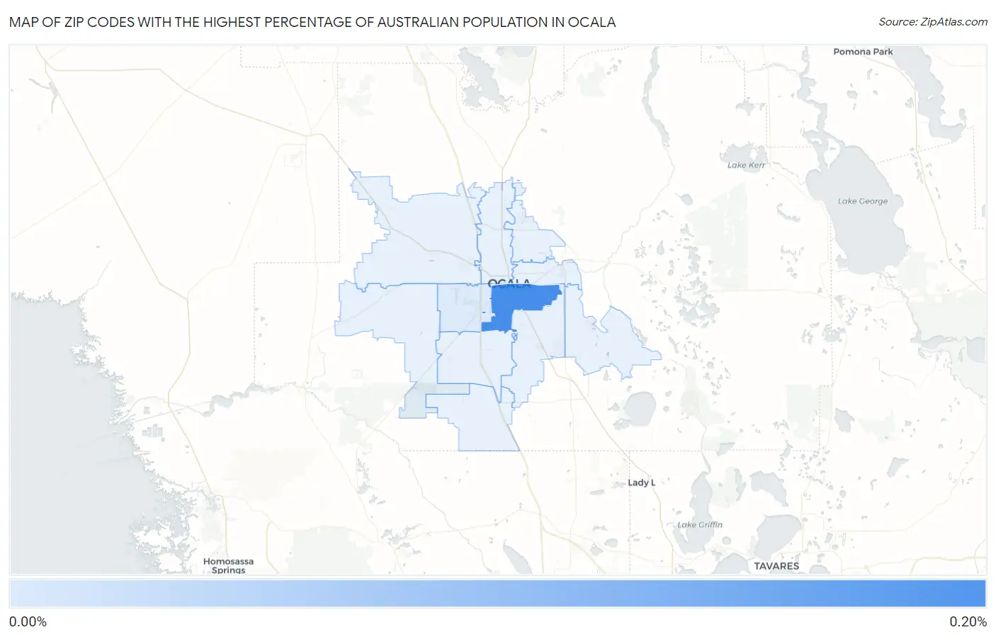 Zip Codes with the Highest Percentage of Australian Population in Ocala Map