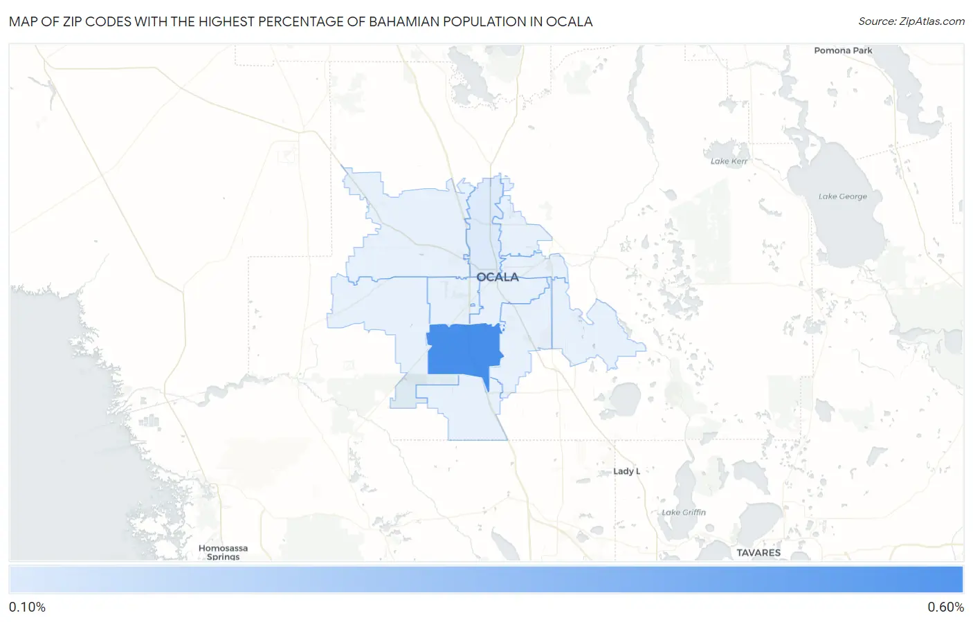 Zip Codes with the Highest Percentage of Bahamian Population in Ocala Map