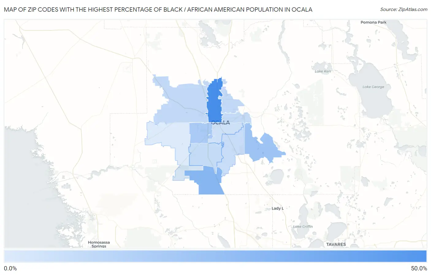 Zip Codes with the Highest Percentage of Black / African American Population in Ocala Map