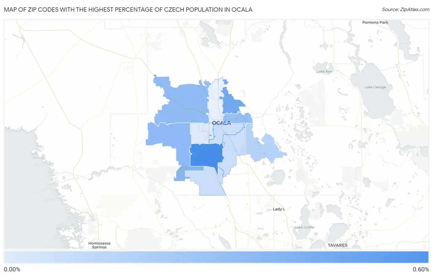Zip Codes with the Highest Percentage of Czech Population in Ocala Map
