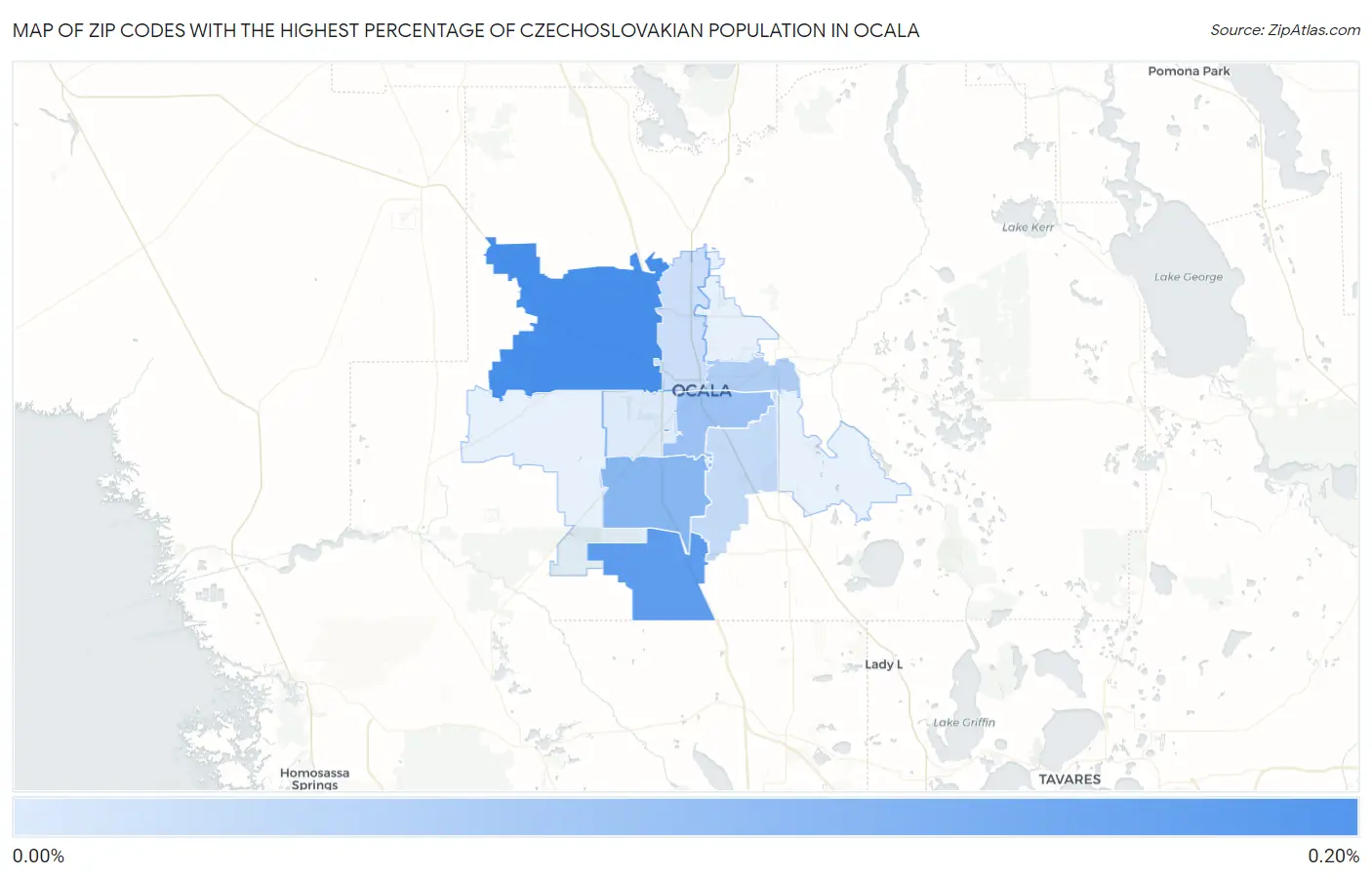 Zip Codes with the Highest Percentage of Czechoslovakian Population in Ocala Map