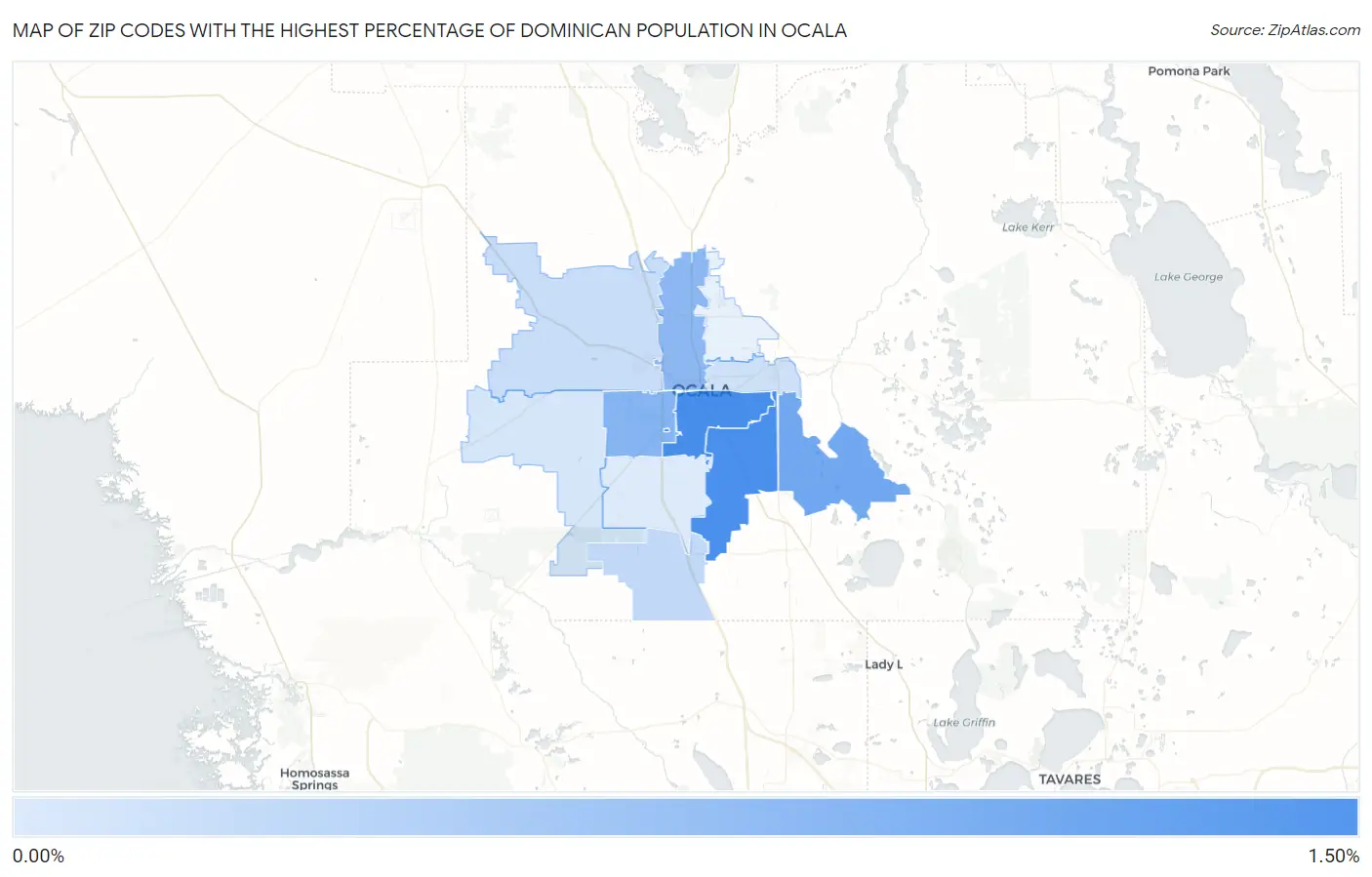 Zip Codes with the Highest Percentage of Dominican Population in Ocala Map