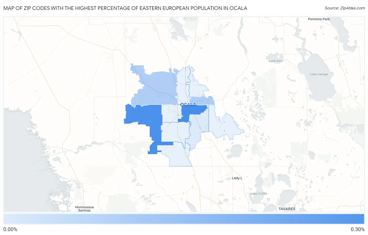 Zip Codes with the Highest Percentage of Eastern European Population in Ocala Map