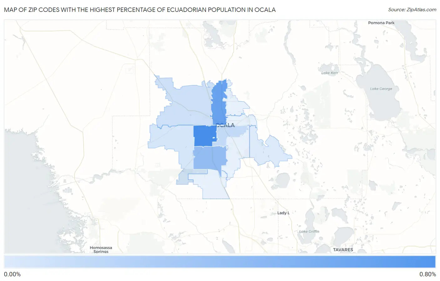 Zip Codes with the Highest Percentage of Ecuadorian Population in Ocala Map