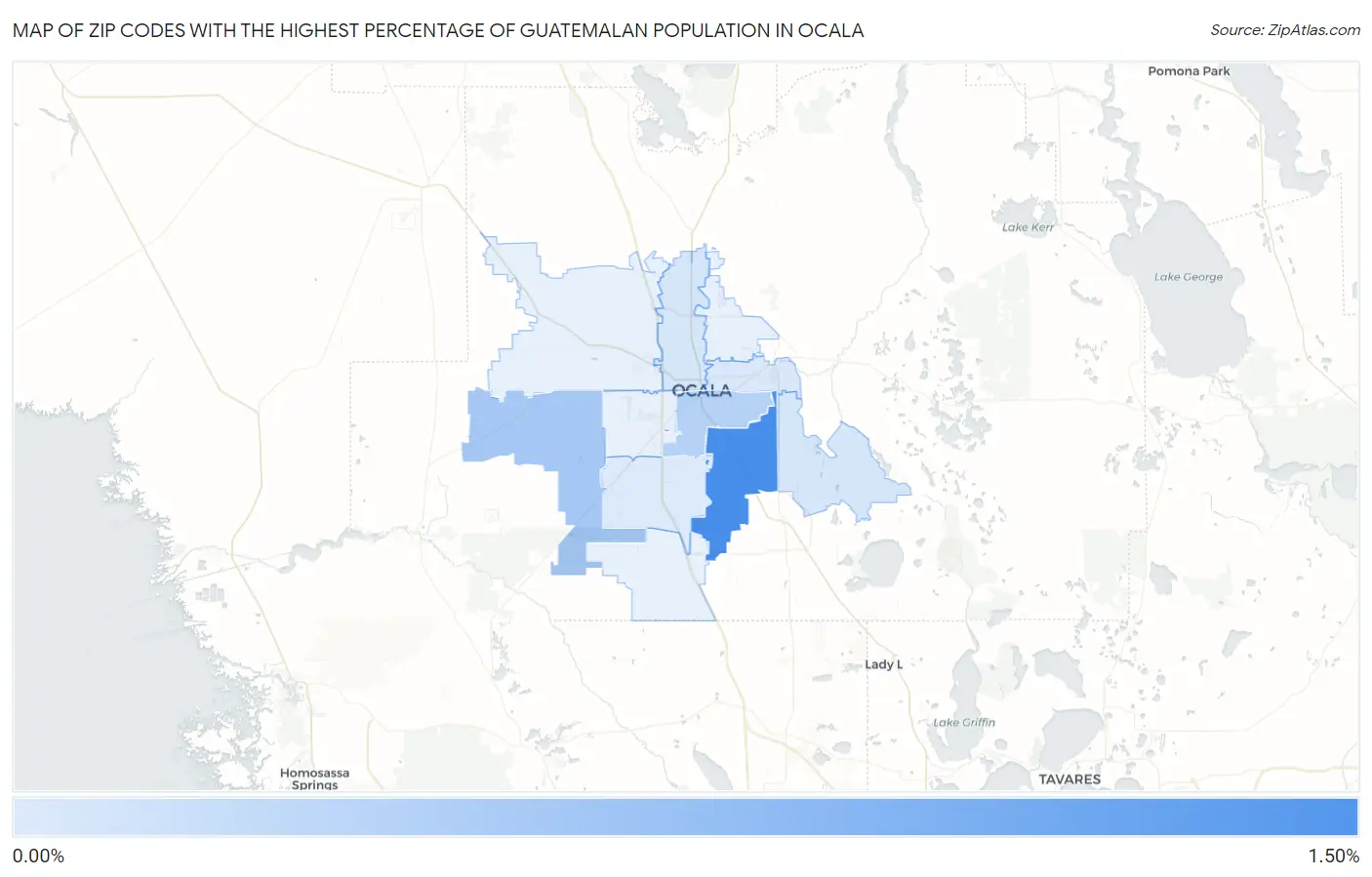 Zip Codes with the Highest Percentage of Guatemalan Population in Ocala Map