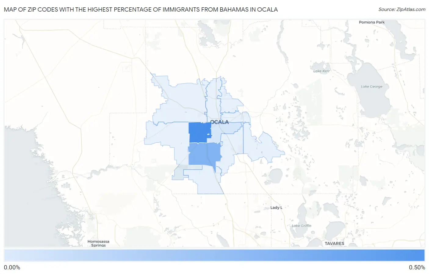Zip Codes with the Highest Percentage of Immigrants from Bahamas in Ocala Map
