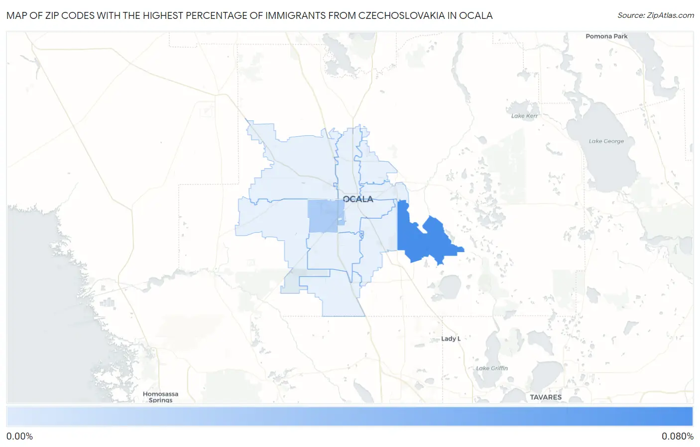 Zip Codes with the Highest Percentage of Immigrants from Czechoslovakia in Ocala Map