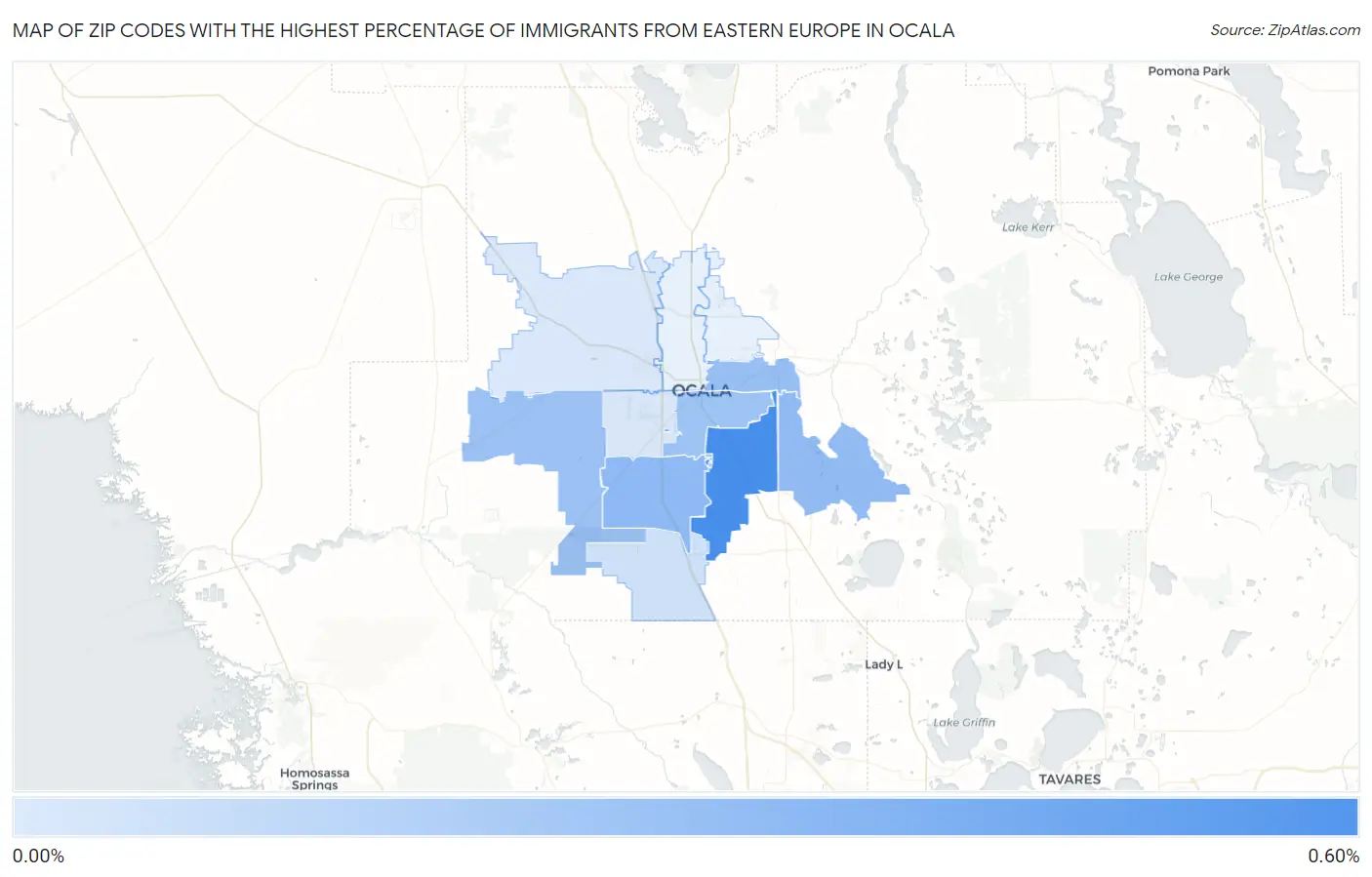 Zip Codes with the Highest Percentage of Immigrants from Eastern Europe in Ocala Map