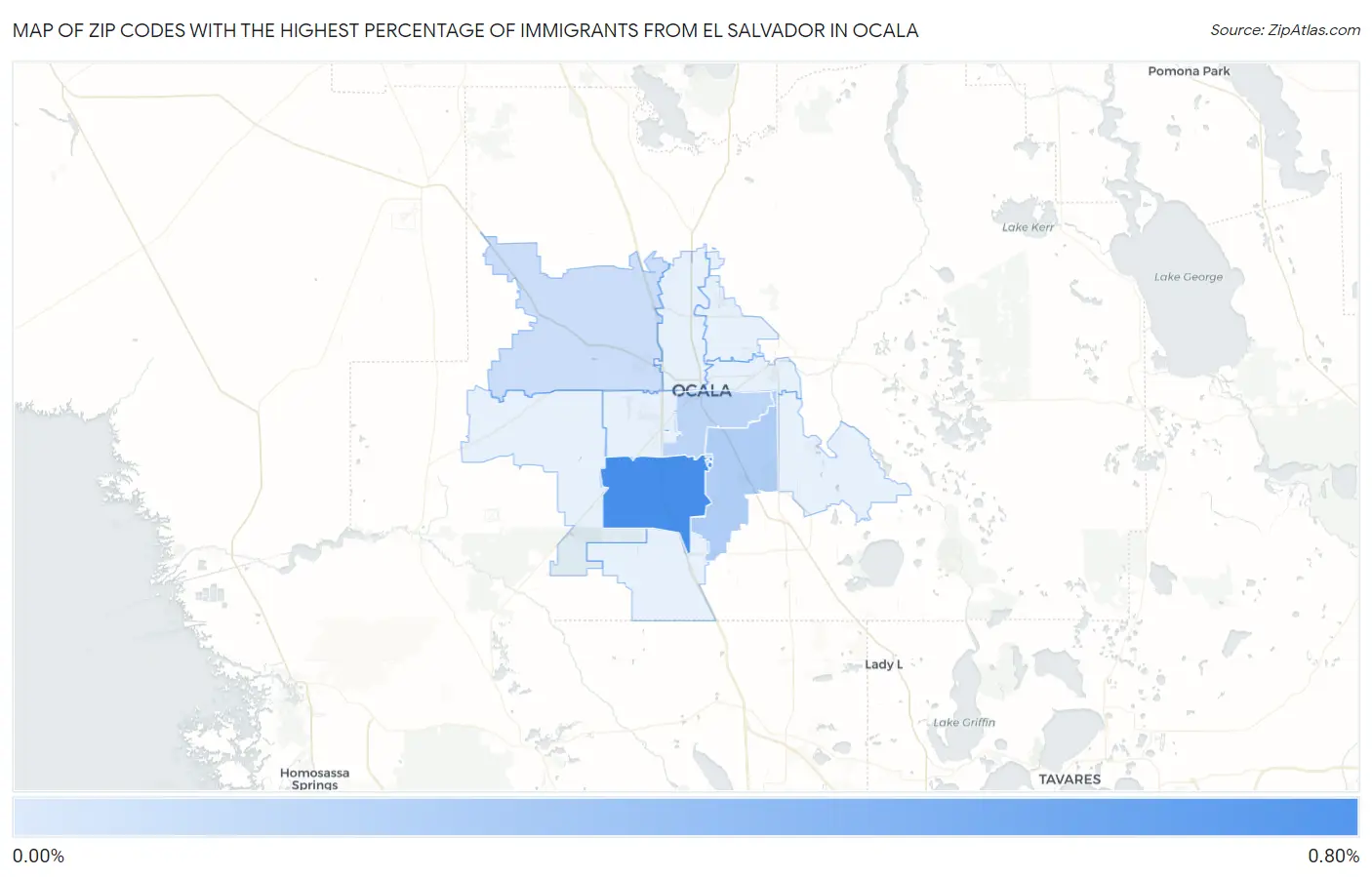 Zip Codes with the Highest Percentage of Immigrants from El Salvador in Ocala Map