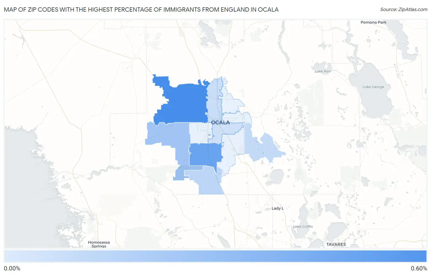 Zip Codes with the Highest Percentage of Immigrants from England in Ocala Map