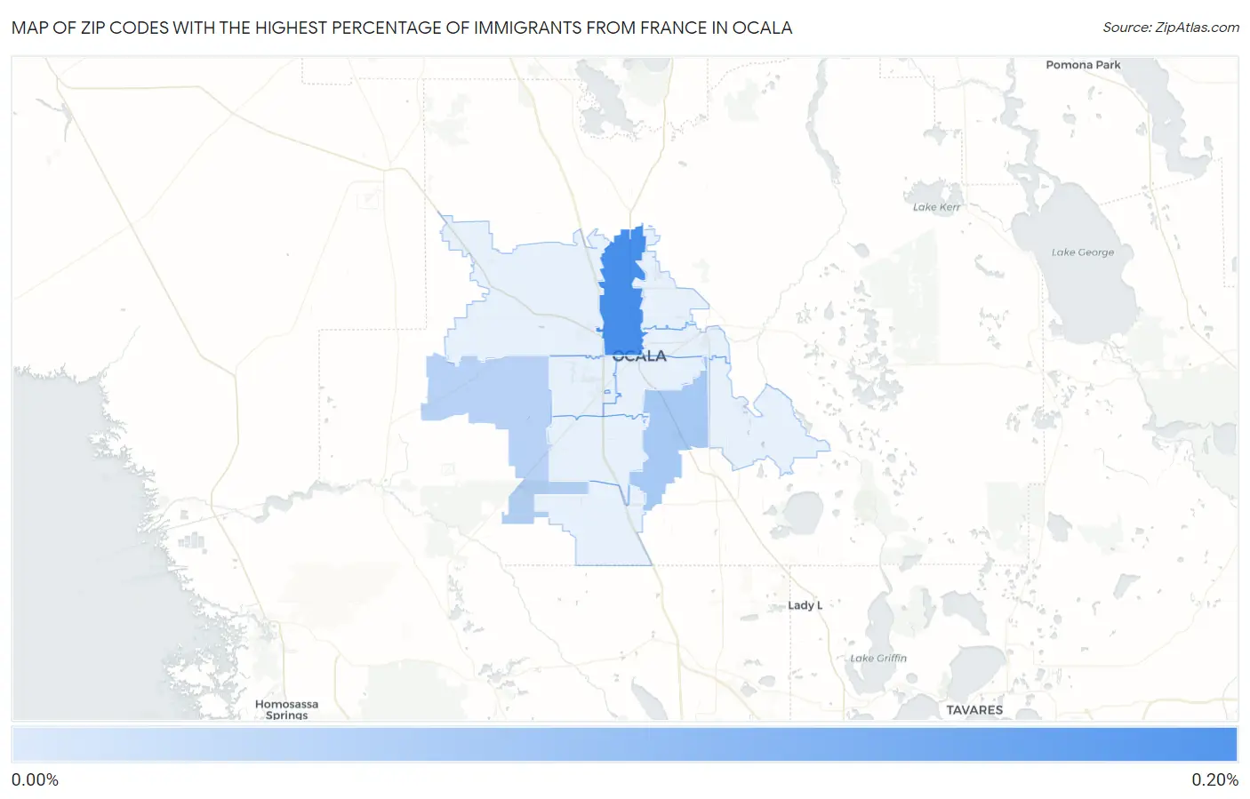 Zip Codes with the Highest Percentage of Immigrants from France in Ocala Map