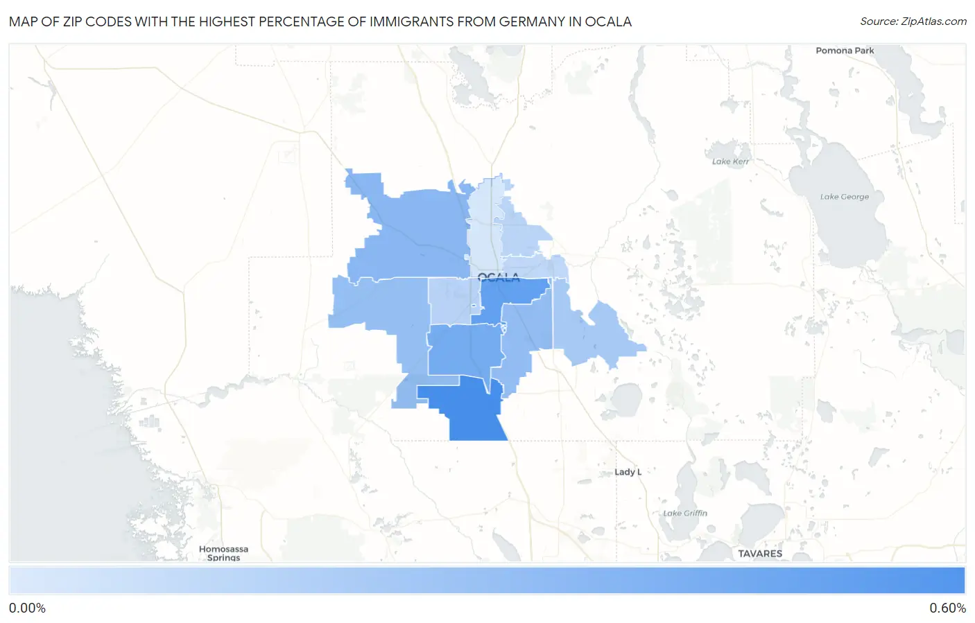 Zip Codes with the Highest Percentage of Immigrants from Germany in Ocala Map