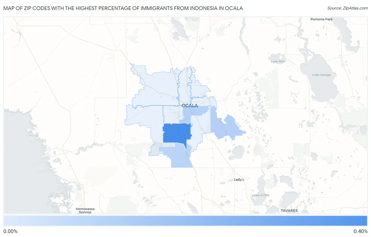 Zip Codes with the Highest Percentage of Immigrants from Indonesia in Ocala Map
