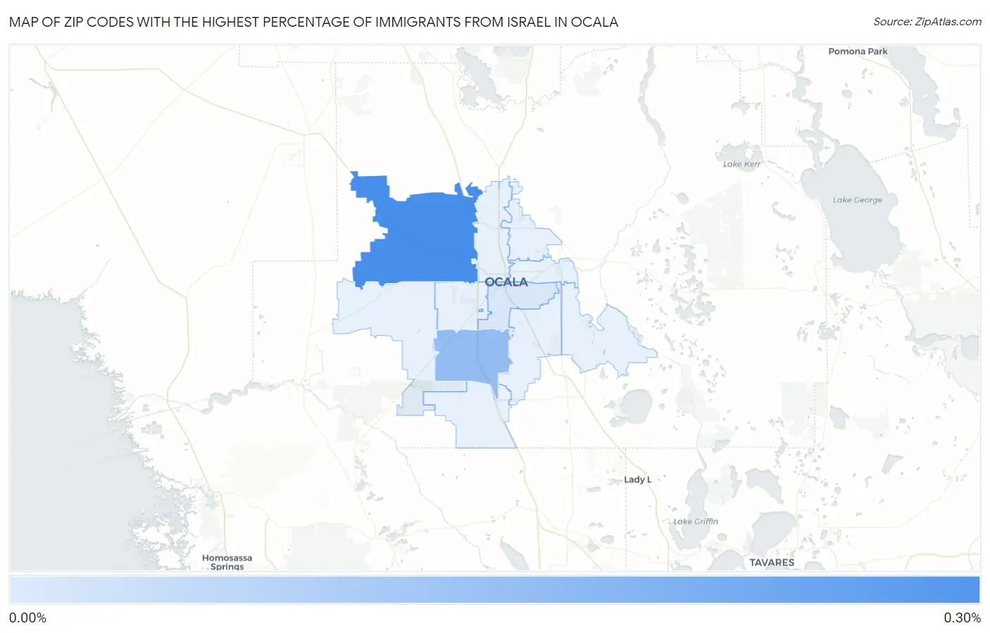 Zip Codes with the Highest Percentage of Immigrants from Israel in Ocala Map