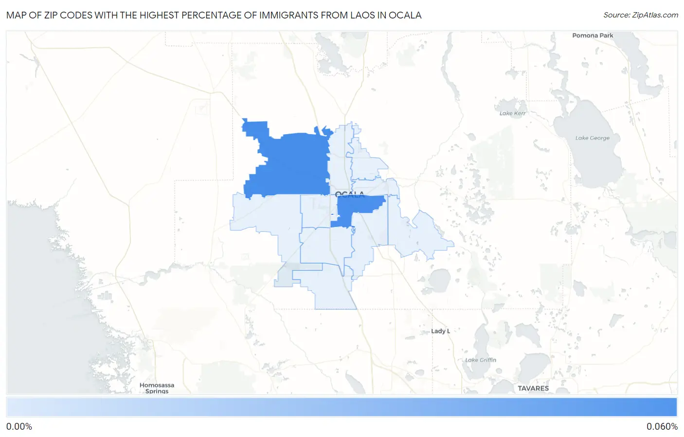 Zip Codes with the Highest Percentage of Immigrants from Laos in Ocala Map