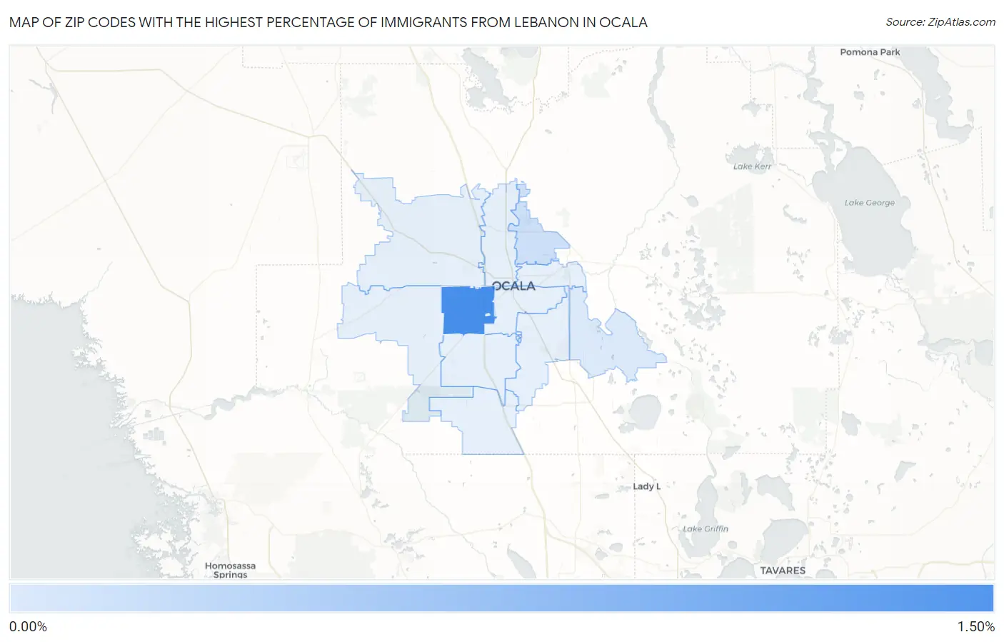 Zip Codes with the Highest Percentage of Immigrants from Lebanon in Ocala Map