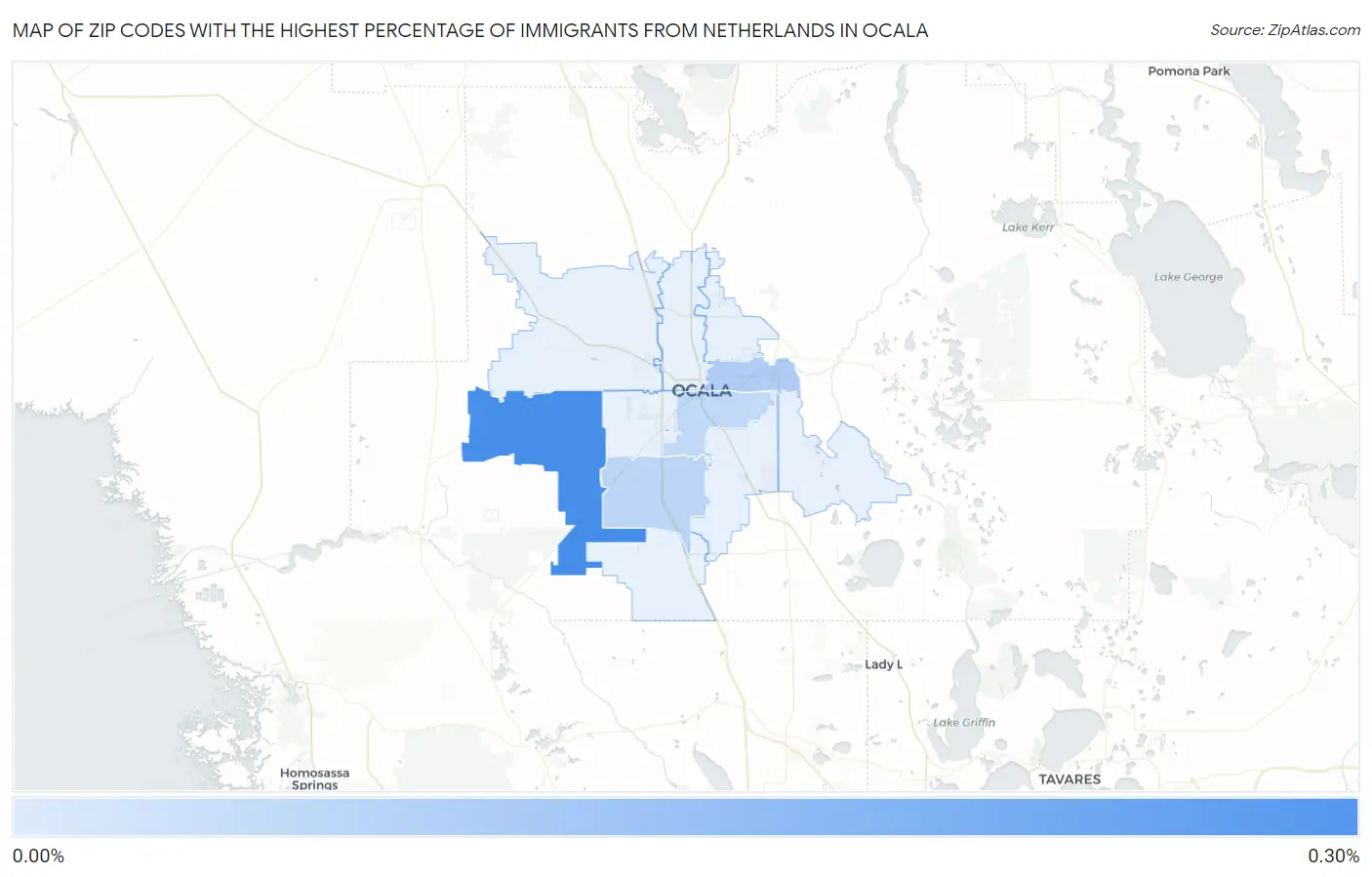 Zip Codes with the Highest Percentage of Immigrants from Netherlands in Ocala Map