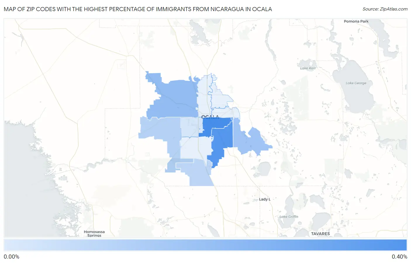 Zip Codes with the Highest Percentage of Immigrants from Nicaragua in Ocala Map
