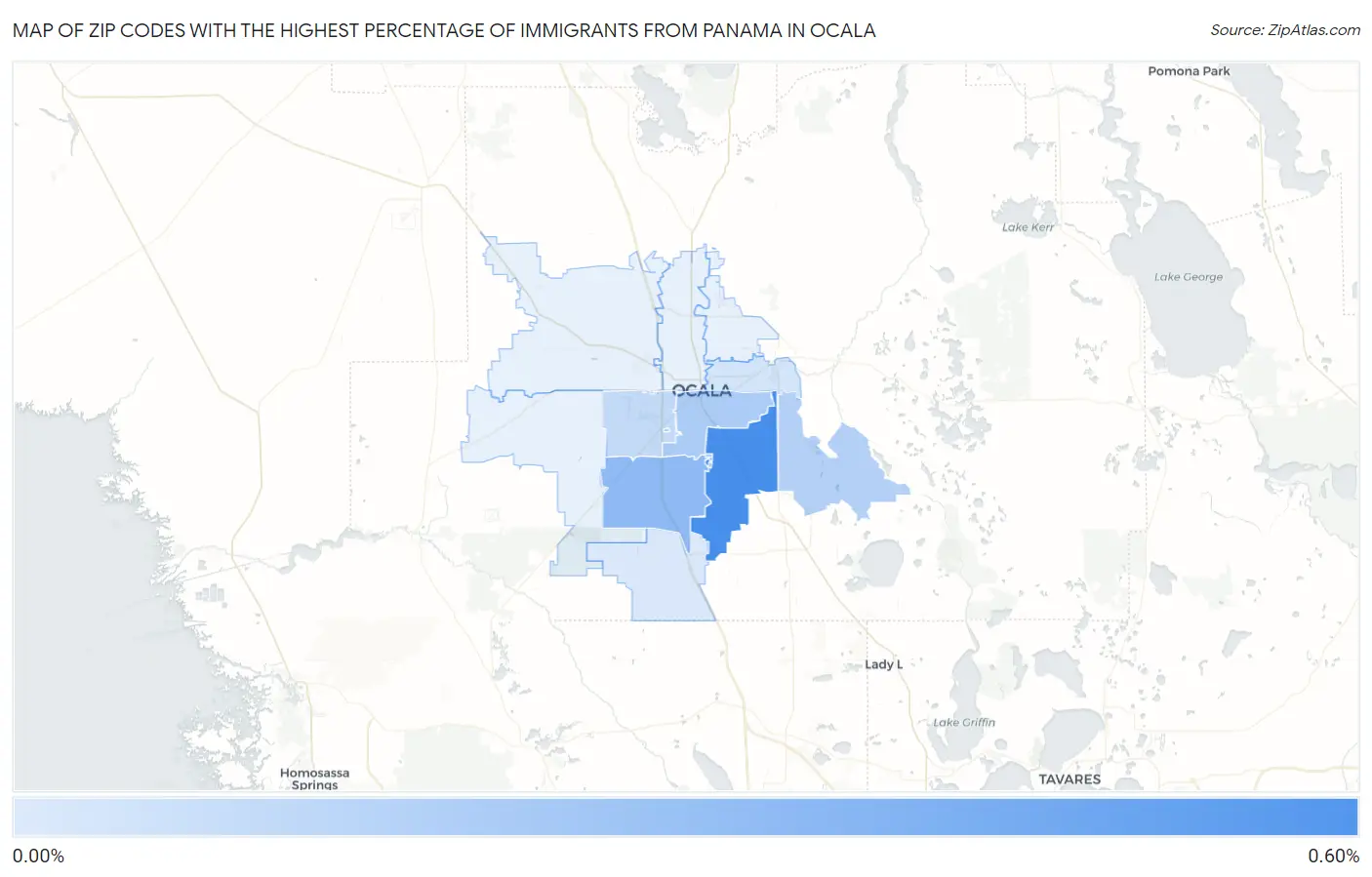 Zip Codes with the Highest Percentage of Immigrants from Panama in Ocala Map