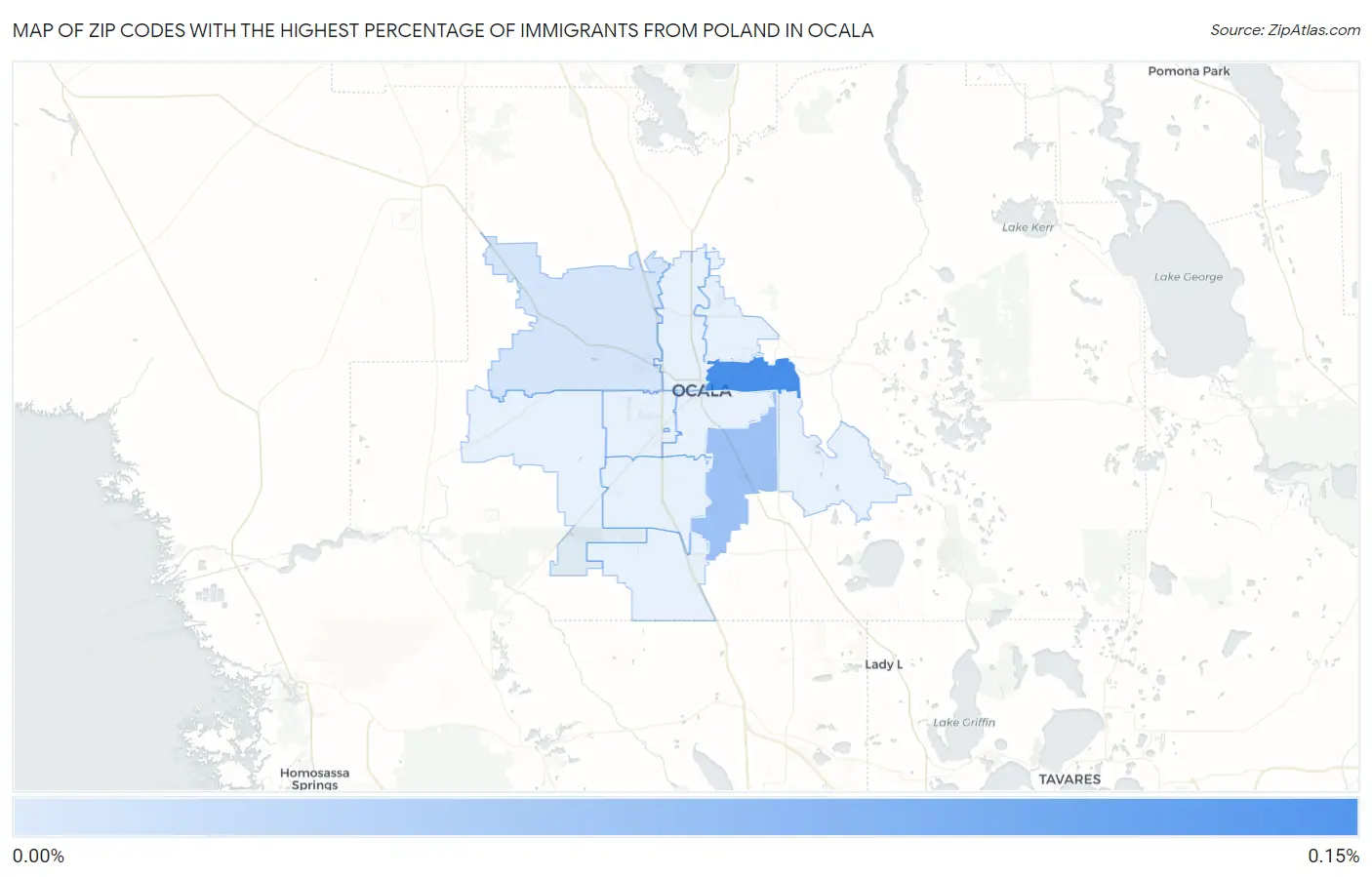 Zip Codes with the Highest Percentage of Immigrants from Poland in Ocala Map