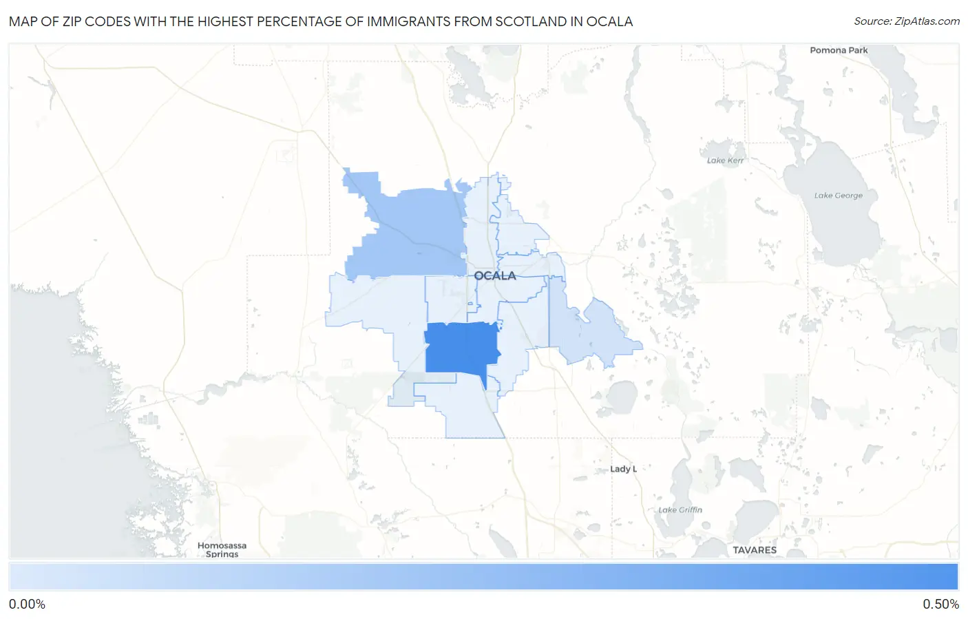 Zip Codes with the Highest Percentage of Immigrants from Scotland in Ocala Map