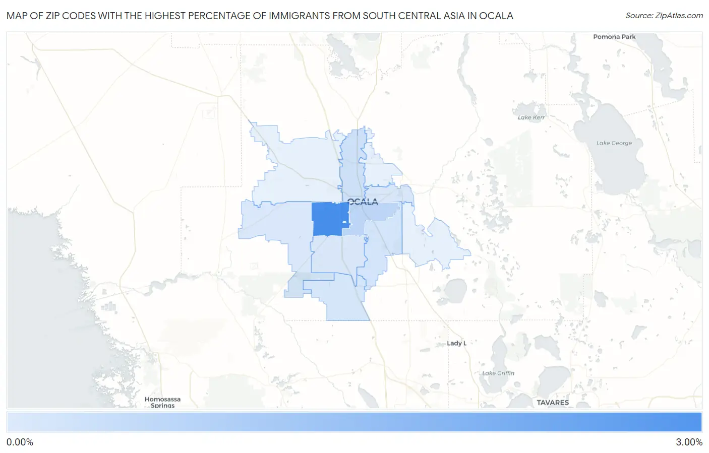 Zip Codes with the Highest Percentage of Immigrants from South Central Asia in Ocala Map