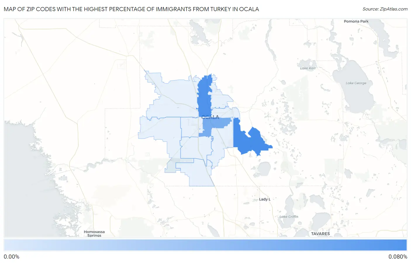 Zip Codes with the Highest Percentage of Immigrants from Turkey in Ocala Map