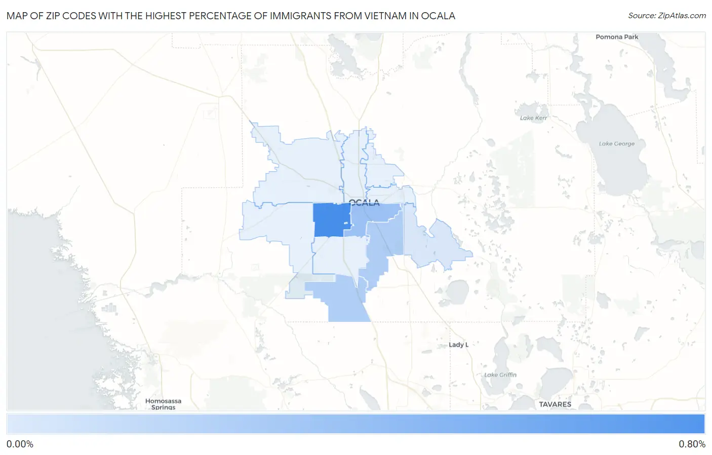 Zip Codes with the Highest Percentage of Immigrants from Vietnam in Ocala Map
