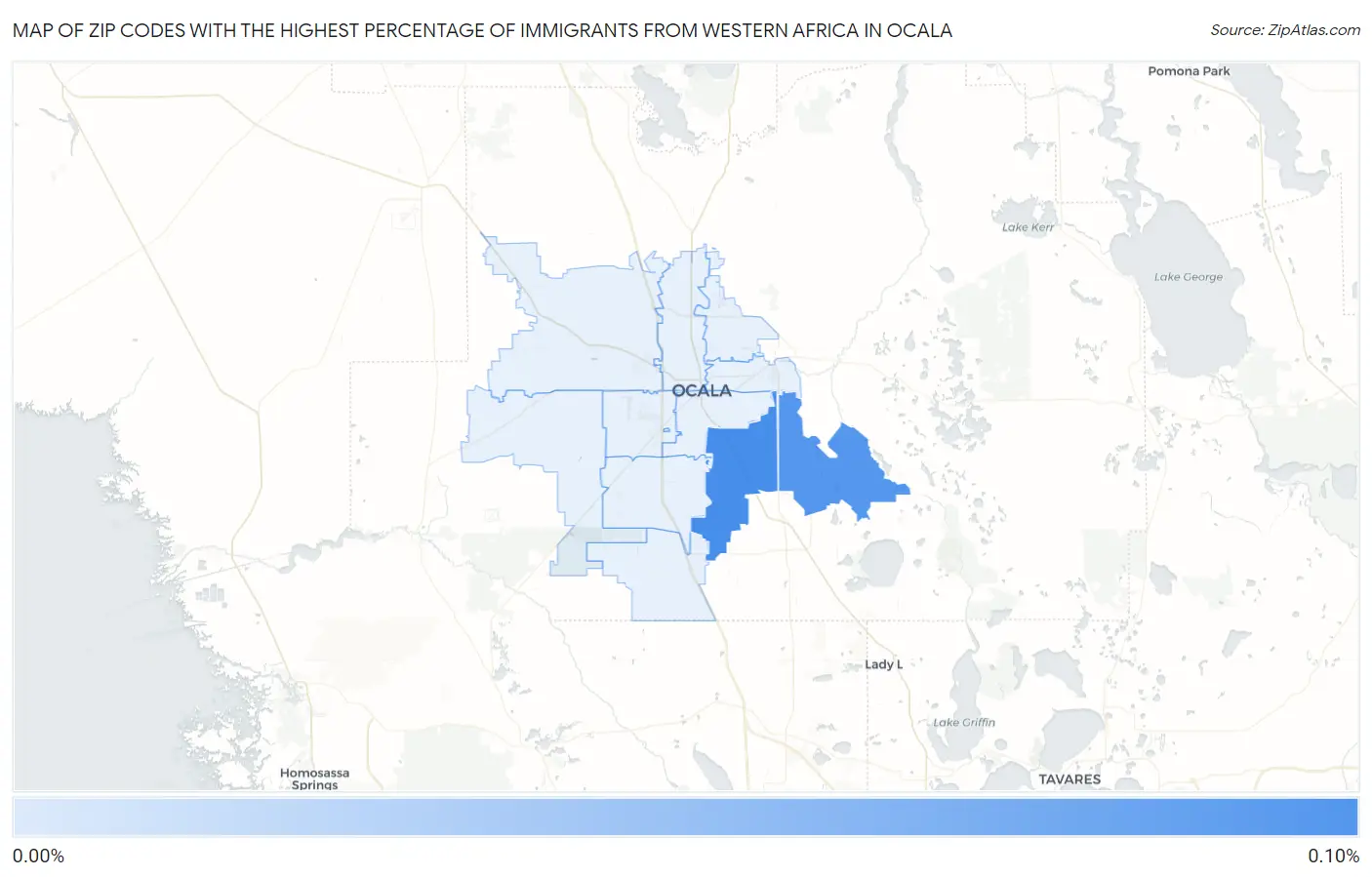Zip Codes with the Highest Percentage of Immigrants from Western Africa in Ocala Map
