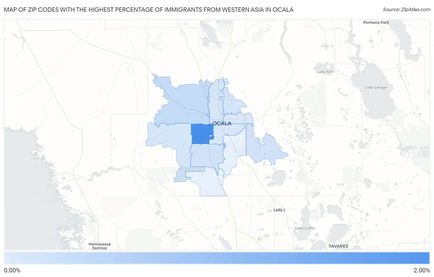 Zip Codes with the Highest Percentage of Immigrants from Western Asia in Ocala Map