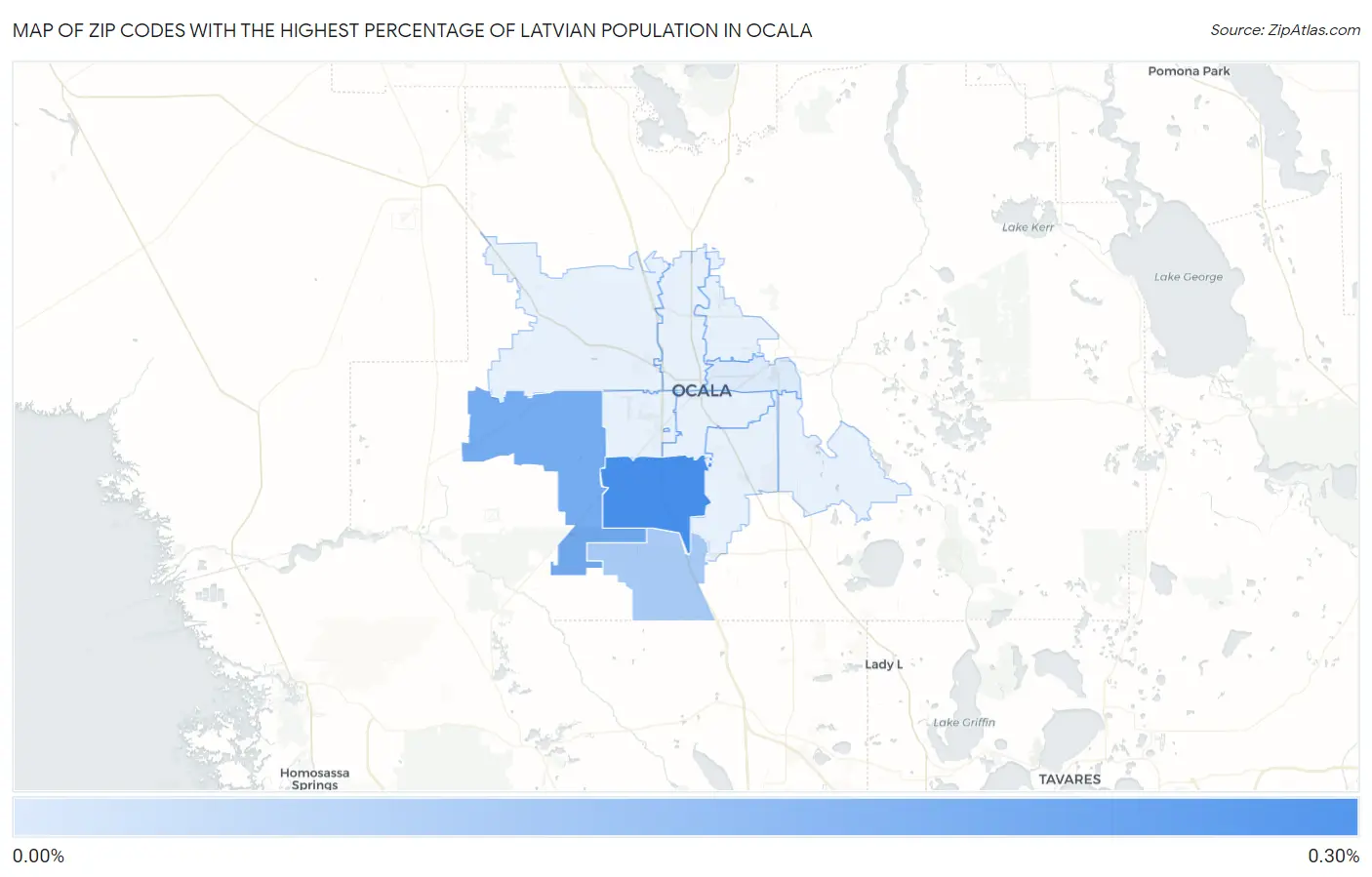 Zip Codes with the Highest Percentage of Latvian Population in Ocala Map