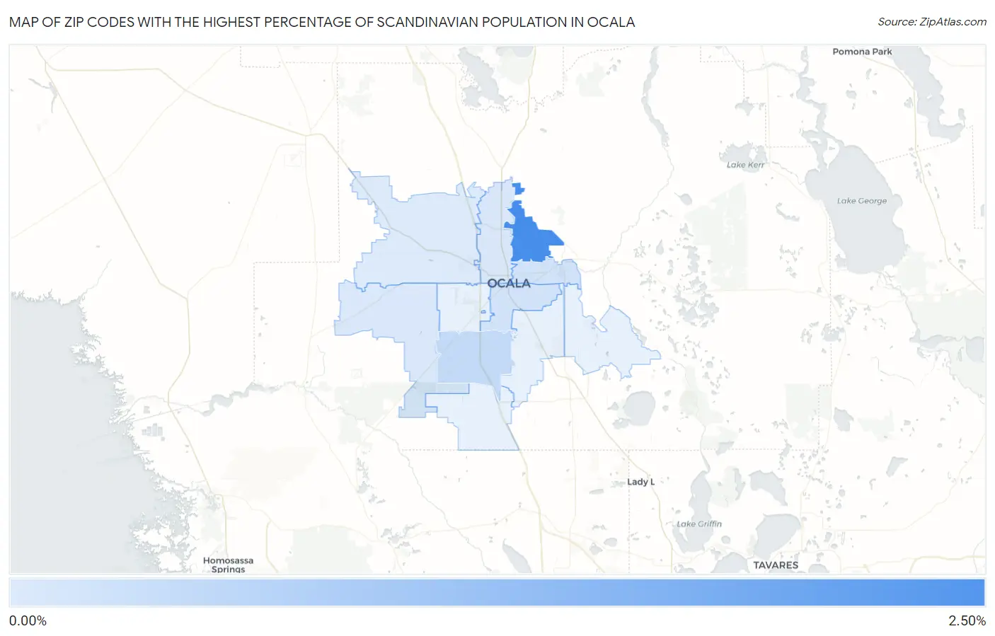 Zip Codes with the Highest Percentage of Scandinavian Population in Ocala Map