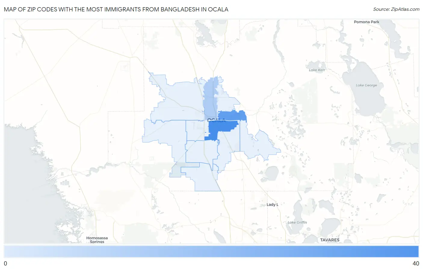 Zip Codes with the Most Immigrants from Bangladesh in Ocala Map