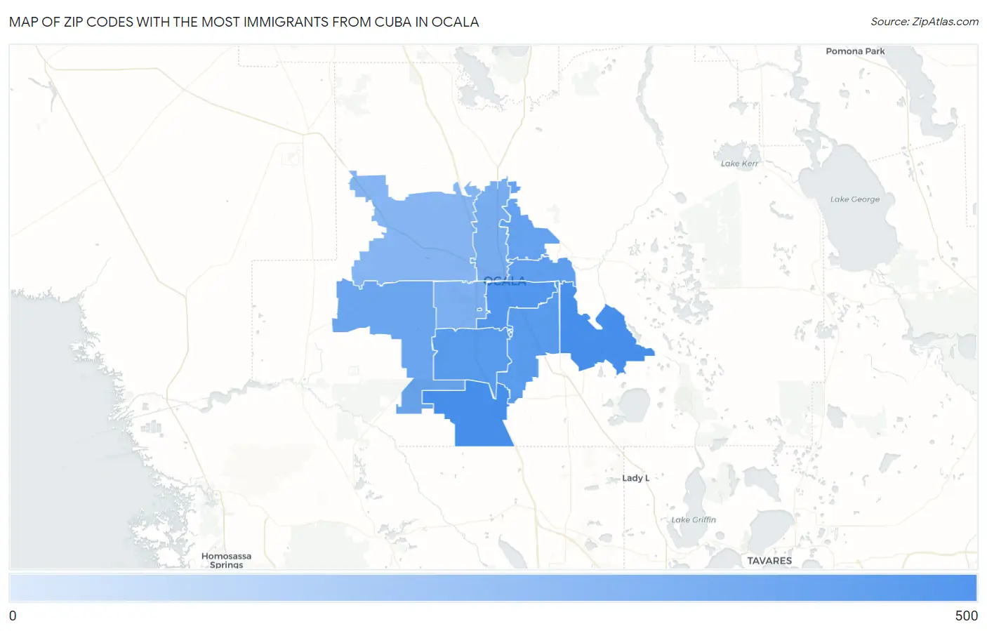 Zip Codes with the Most Immigrants from Cuba in Ocala Map