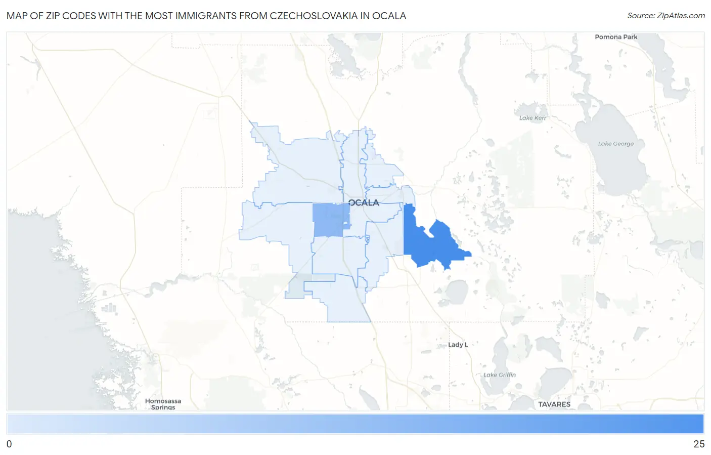 Zip Codes with the Most Immigrants from Czechoslovakia in Ocala Map