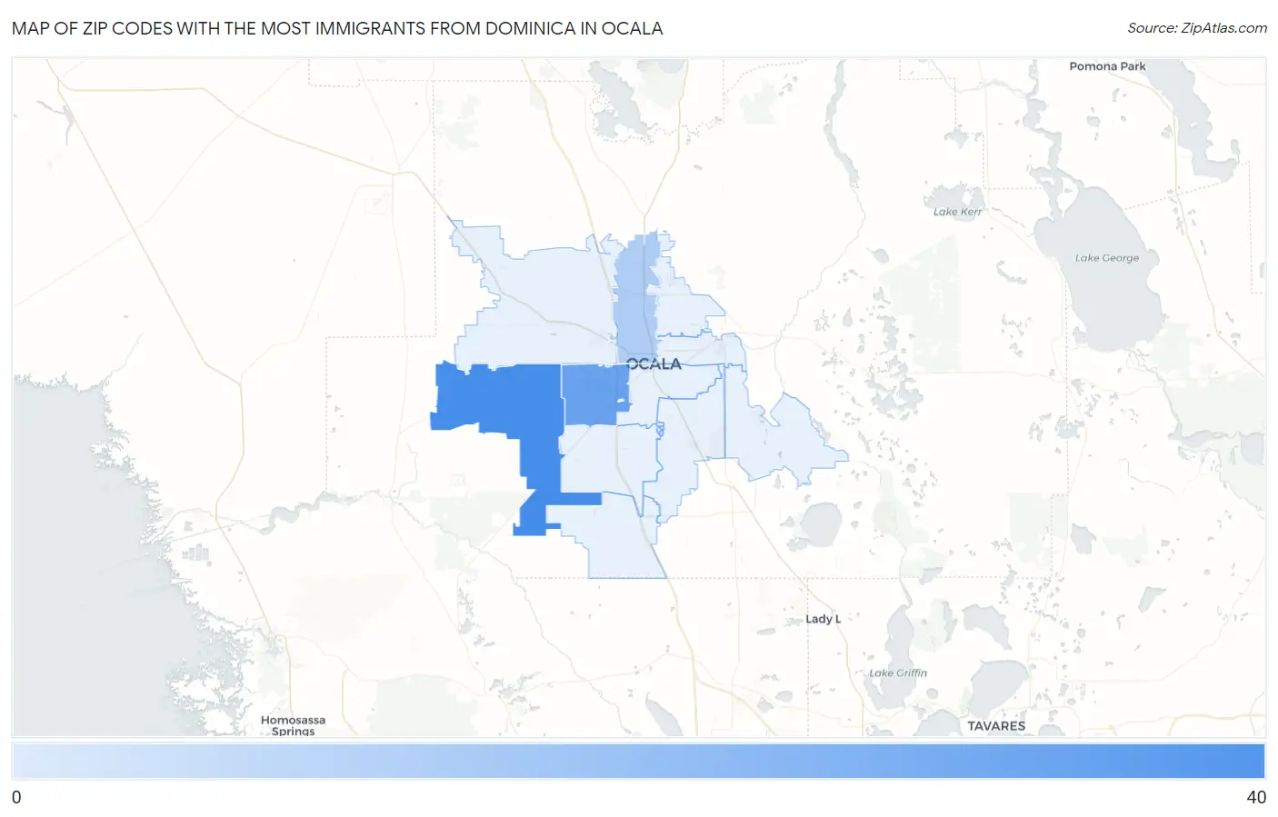 Zip Codes with the Most Immigrants from Dominica in Ocala Map