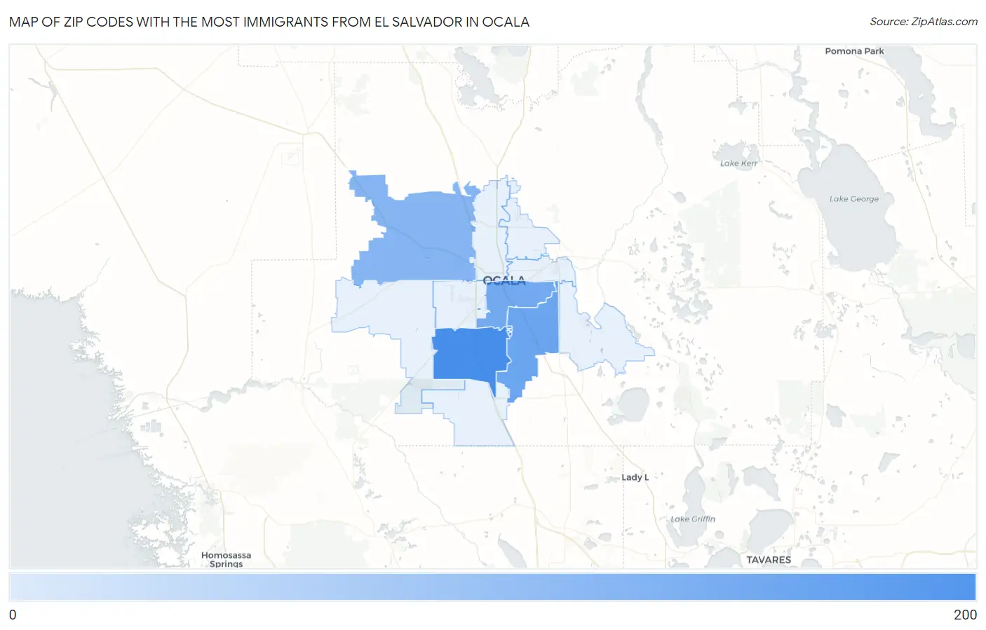Zip Codes with the Most Immigrants from El Salvador in Ocala Map