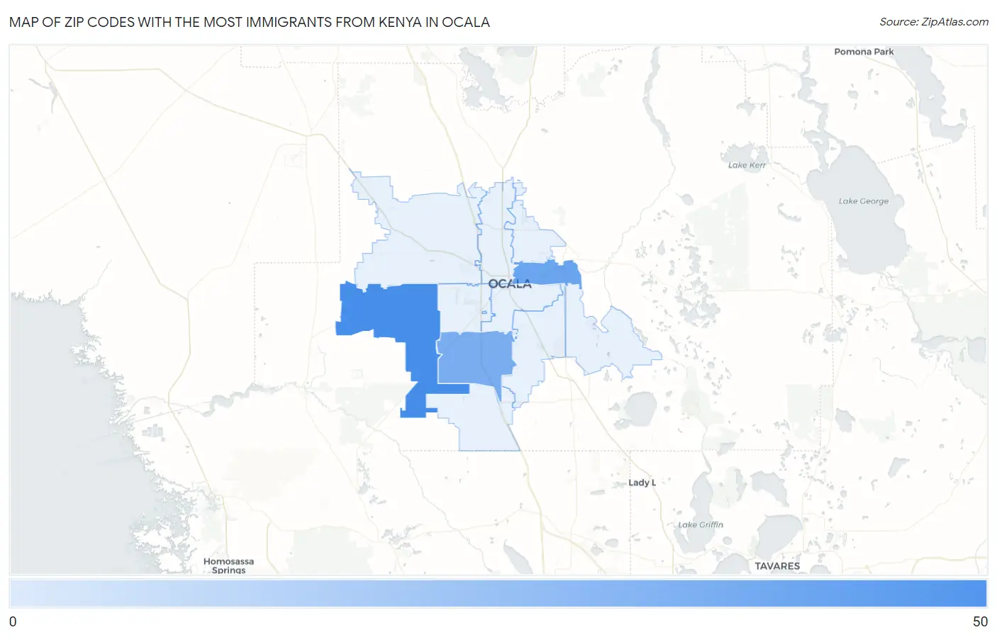 Zip Codes with the Most Immigrants from Kenya in Ocala Map