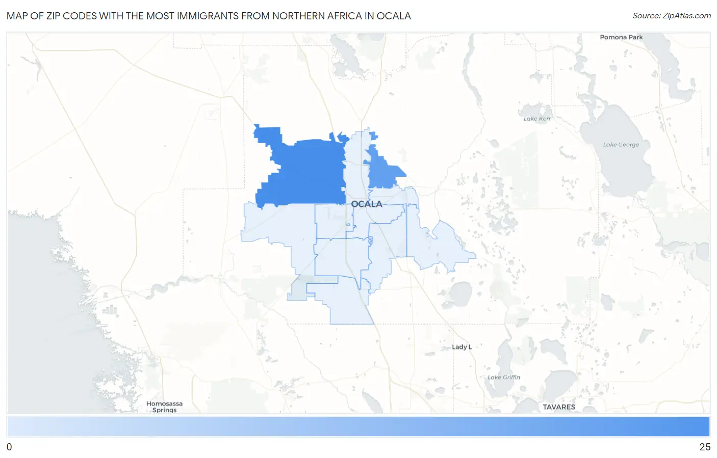 Zip Codes with the Most Immigrants from Northern Africa in Ocala Map