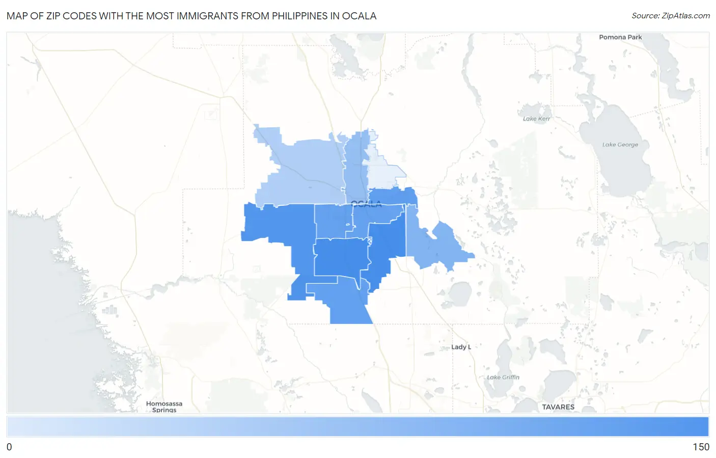 Zip Codes with the Most Immigrants from Philippines in Ocala Map