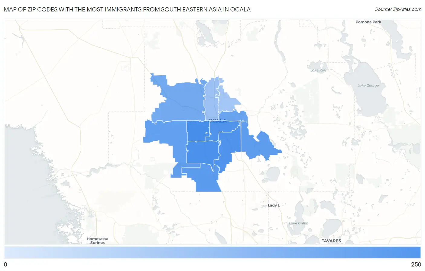 Zip Codes with the Most Immigrants from South Eastern Asia in Ocala Map