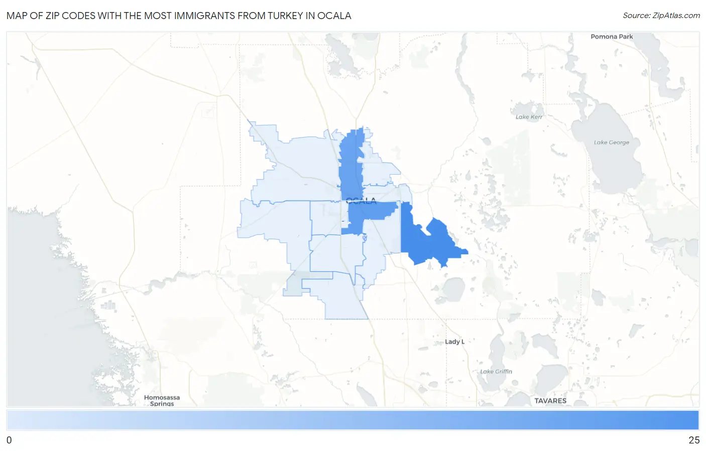 Zip Codes with the Most Immigrants from Turkey in Ocala Map