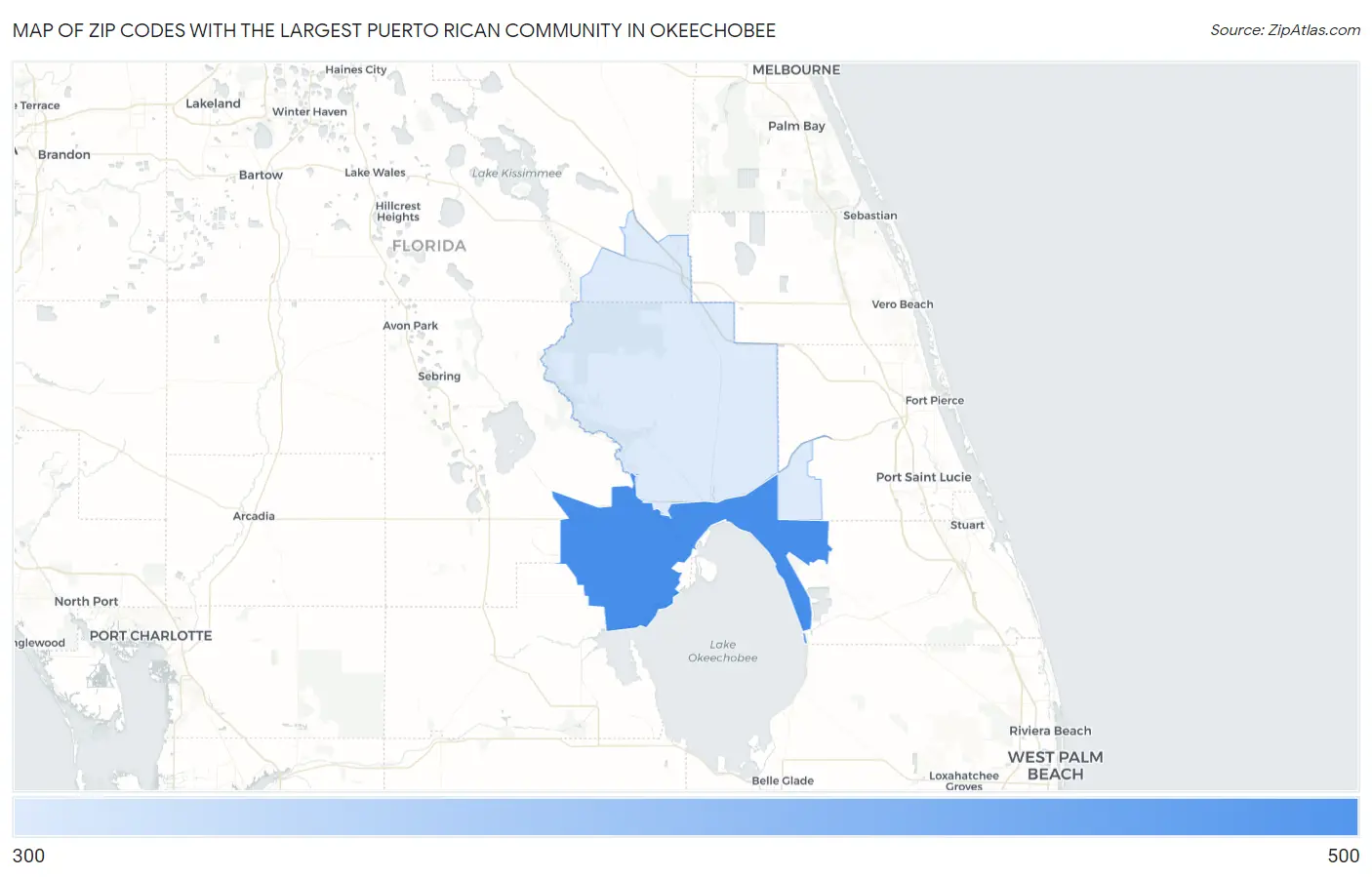 Zip Codes with the Largest Puerto Rican Community in Okeechobee Map