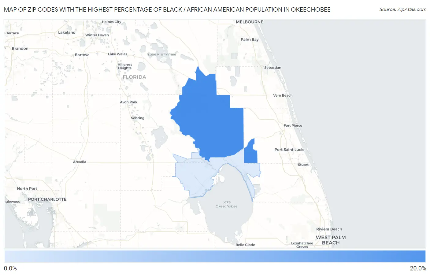 Zip Codes with the Highest Percentage of Black / African American Population in Okeechobee Map