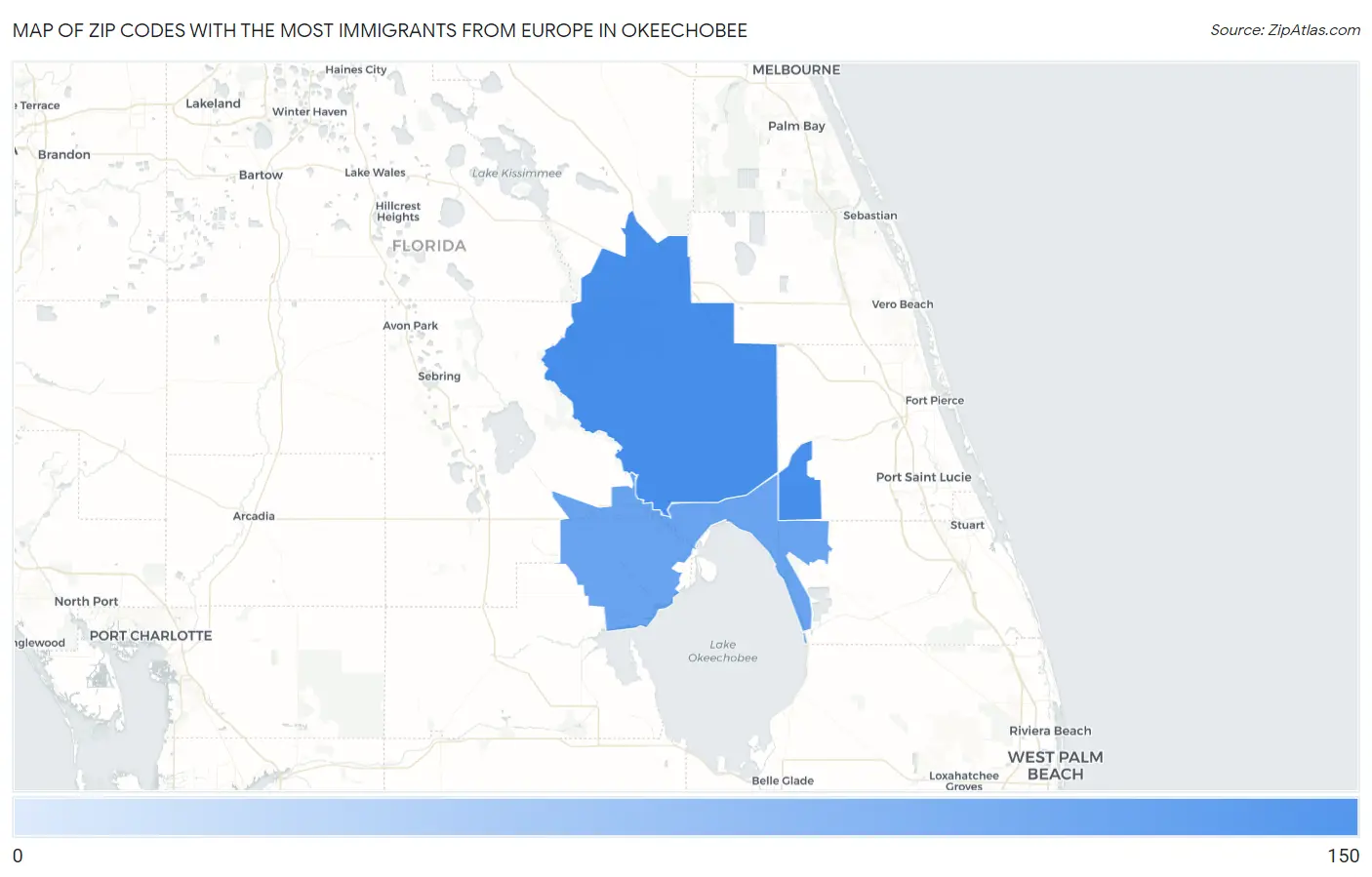 Zip Codes with the Most Immigrants from Europe in Okeechobee Map