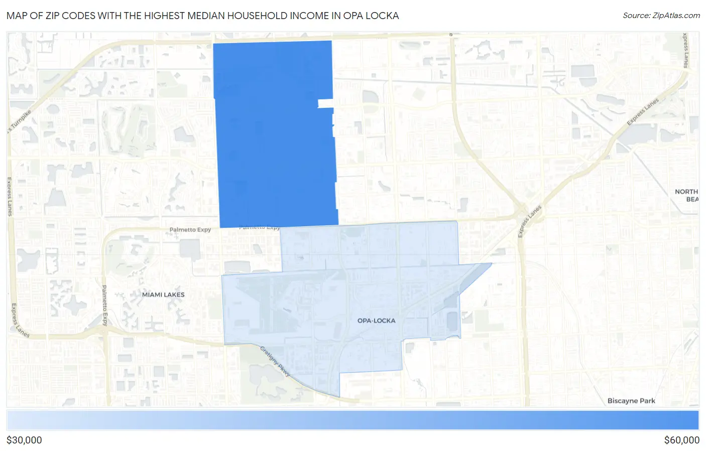 Zip Codes with the Highest Median Household Income in Opa Locka Map