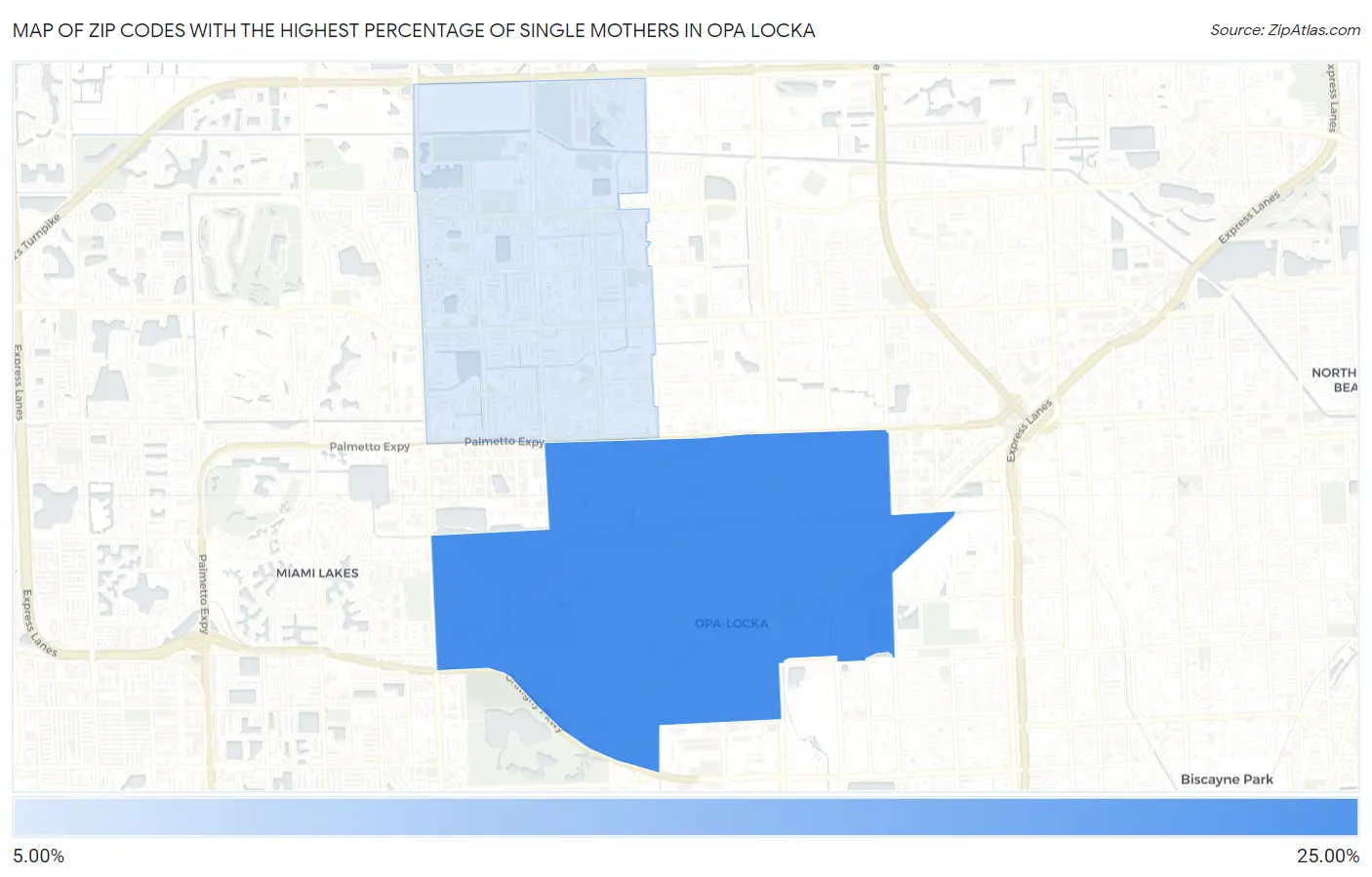 Zip Codes with the Highest Percentage of Single Mothers in Opa Locka Map