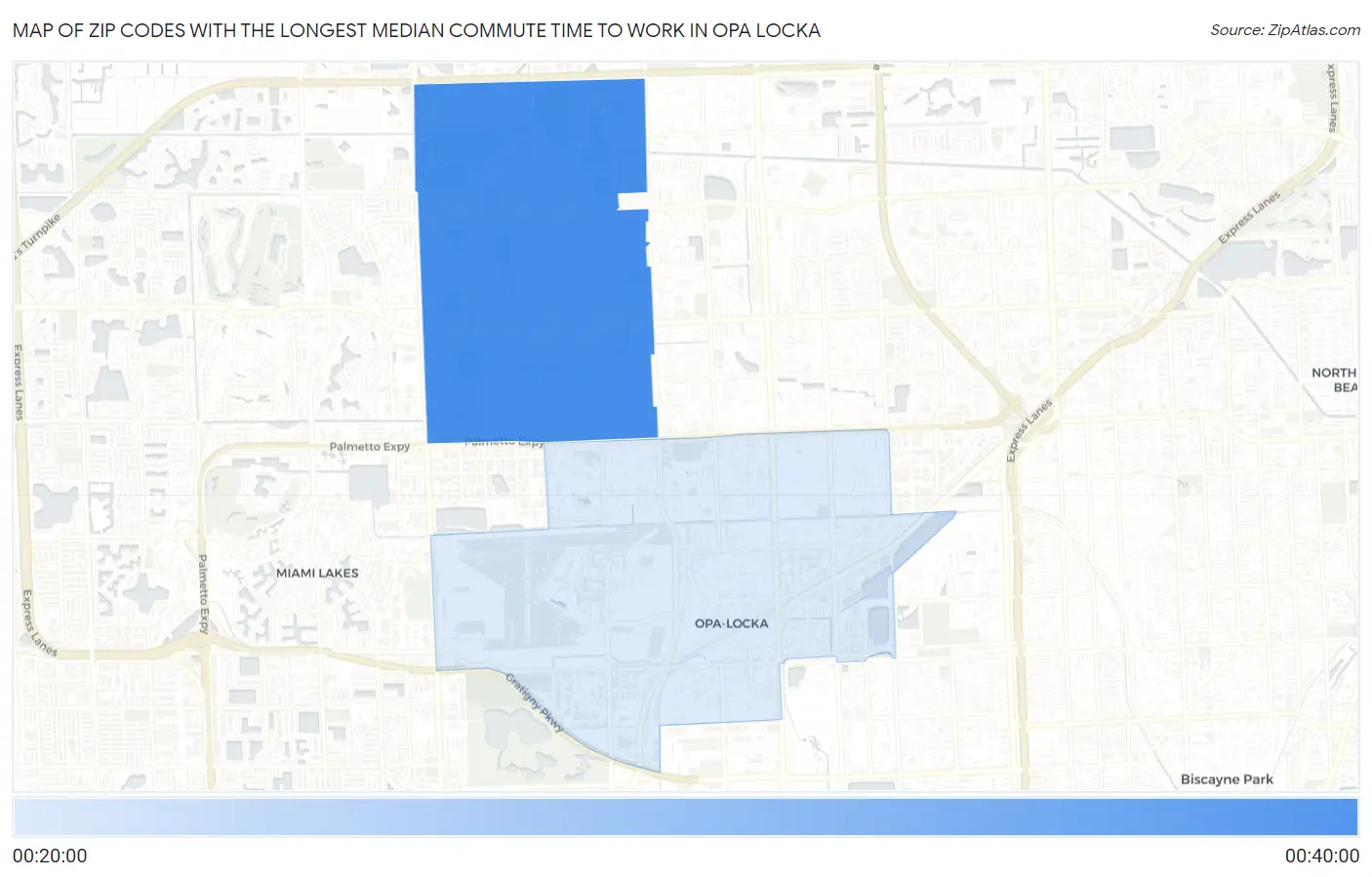 Zip Codes with the Longest Median Commute Time to Work in Opa Locka Map