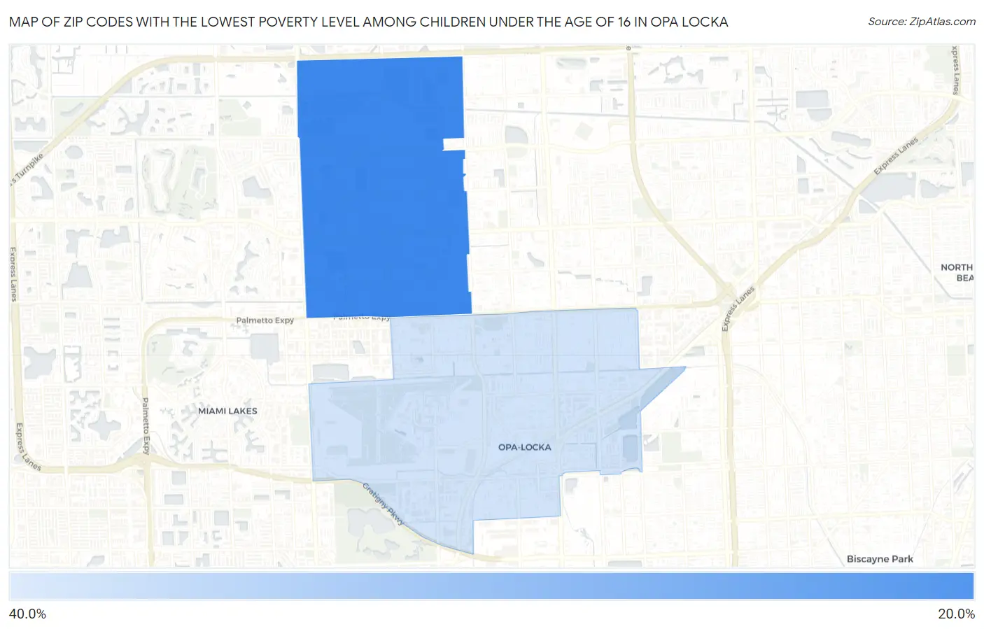 Zip Codes with the Lowest Poverty Level Among Children Under the Age of 16 in Opa Locka Map