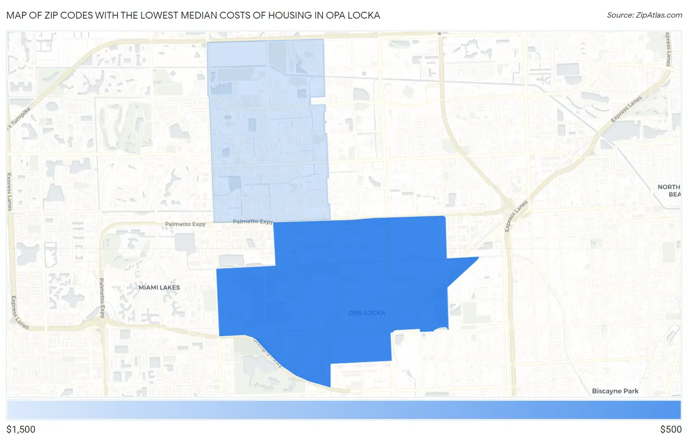Zip Codes with the Lowest Median Costs of Housing in Opa Locka Map